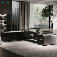 Ensemble de bureau de direction convertible LIYU avec armoire latérale, poste de travail de direction en bois, mobilier contemporain de luxe
