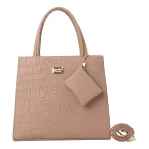 Bolso de Mano para Mujer Fana Kala, Color Nude, Textura de Cocodrilo, Bolsa de Maquillaje con Herrajes Dorados y Adorno, Color Único, Vegano, Impermeable - Product Image 3