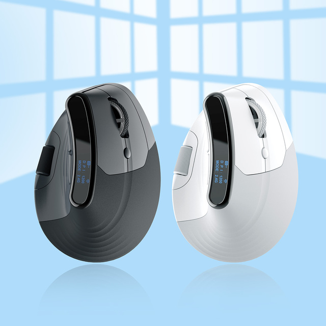 Ergonomic Vertical Mouse Three Mode Wireless Mouse Double Roller Design Rechargeable Led Display Mouse for PC Laptop Home Office
