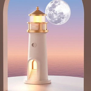 Motion <b>Sensor</b> Night <b>Light</b> Lighthouse with Moon Projection 3m Detection USB Rechargeable Bedside Lamp for Hallway Bathroom - Product Image 5