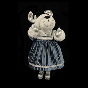 Jouet renne femelle avec robe rayée bleue, 55 cm de hauteur - Product Image 1