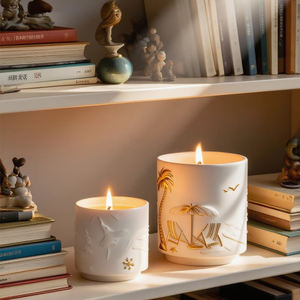 Оптовая продажа: роскошные керамические подсвечники для дома, белые, круглые, с ручной резьбой, современные, пустые емкости для свечей - Product Image 2