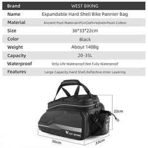 WEST BIKING - Alforja Impermeable para Bicicleta, de Gran Capacidad (35L), Multifuncional, para Ciclismo y Motocicleta - Product Image 4