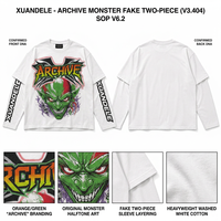 Sweat-shirt graphique surdimensionné pour homme, style streetwear hip-hop, en coton épais, imprimé numérique, motif démon ogre, avec manches double couche