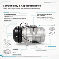 Compresseur de climatisation RE12513 6E171 12V avec embrayage à 1 rainure pour tracteur agricole et moissonneuse-batteuse