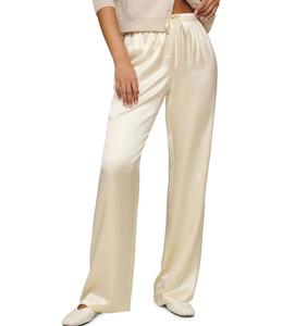 <span class=keywords><strong>Pantalon</strong></span> ample en satin respirant pour femme, à jambes larges, <span class=keywords><strong>avec</strong></span> cordon de serrage, taille élastique, coupe fluide et soyeuse, <span class=keywords><strong>avec</strong></span> poches latérales, pour un usage quotidien décontracté - Product Image 1