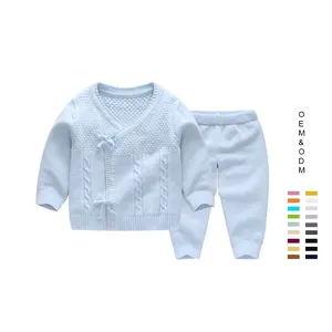 Pullover personalizzato set di abbigliamento per bambini Tie Side Cardigan maglione a maniche lunghe e pantaloni della tuta maglione per bambino