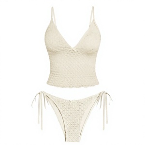 Wholesale Crochet Bikini Set Women Summer Beach Swimwear Hollow Out Knit Two Piece Bathing Suit with Side Tie Bottoms - Product Image 4