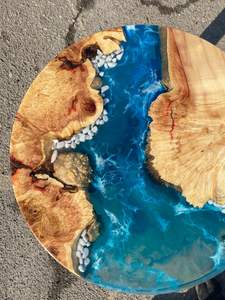 Round Resin River <b>Table</b> with Slab Wood Lightweight Durable and Elegant Addition to Celebrate Life's Important Moments - Product Image 5