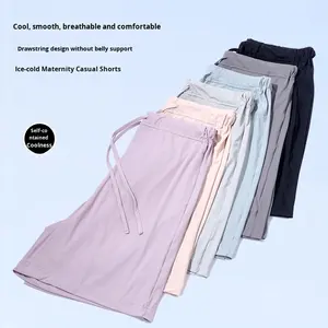 Summer Thin Simple Fashion Cool Feel Outdoor Home Pants No Support Ice Silk Maternity Leggings Drawstring for Maternity Clothing - Product Image 3