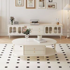 French Style Cream Tv Cabinet And Coffee <b>Table</b> <b>Set</b> Storage Living Room Furniture - Product Image 2