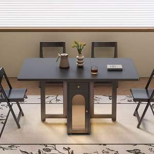 Black Folding Dining <b>Table</b> Rectangle Metal Legs <b>Foldable</b> Storage <b>Small</b> Apartment Use - Product Image 4