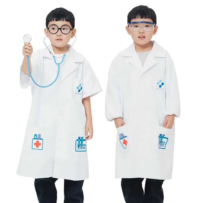 Abrigo de algodón de terileno blanco para niños, laboratorio de ciencias del médico, Rol de trabajo, jardín de infantes, escuela primaria, estudiantes, uniformes de Hospital