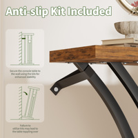 Table console industrielle moderne avec plateau en bois et structure en métal courbé, table d'entrée avec kit antidérapant pour salon, couloir