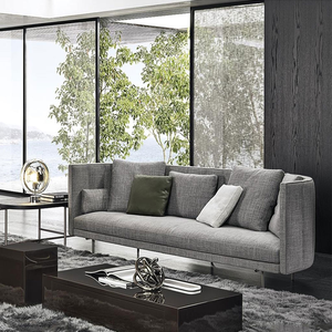 Sofá Seccional Cuadrado de Tres Plazas Tapizado en Cuero Genuino Minimalista Italiano para el Hogar, Estilo Villa Masculino y Discreto - Product Image 5