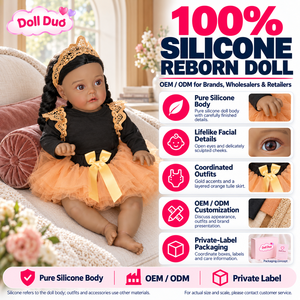 Poupée Duo personnalisée de 18 pouces, corps entier en silicone, poupée reborn, jupe en tulle orange, haut noir, cadeau de Noël personnalisé pour enfants - Product Image 1