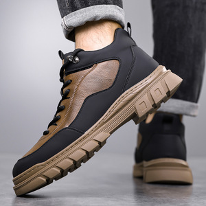 Bottes d'hiver pour hommes, hauteur cheville, en cuir véritable, doublure en fourrure, semelle extérieure en caoutchouc antidérapante, semelle intermédiaire en EVA, bout rond, chaudes, pour la randonnée en extérieur - Product Image 4