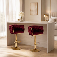 Tabouret de bar ergonomique haut de gamme en velours rouge, pivotant, réglable en hauteur avec vérin à gaz, pour salon, café, restaurant, pub, mobilier