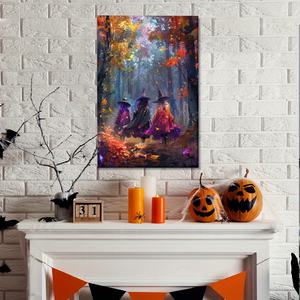Pittura <span class=keywords><strong>di</strong></span> arte della parete <span class=keywords><strong>di</strong></span> Halloween 3 cappello a punta <span class=keywords><strong>streghe</strong></span> del bosco bella pittura foresta scenario parete arte tela incorniciata - Product Image 2