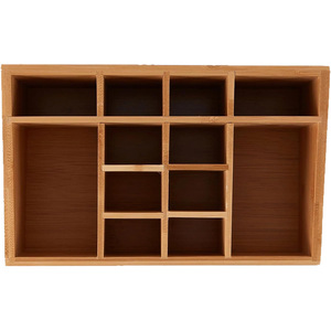 Bamboo Desktop Storage Box Rectangle <b>Open</b> Top With Compartments For Cosmetics And Remote Controls - Product Image 5