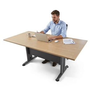 Rectangular Wood Veneer Conference <b>Table</b> Metal Legs Contemporary <b>Office</b> Furniture for Commercial Use Stable Design - Product Image 1