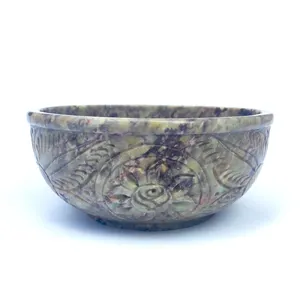 Natural Stone Soapstone Carved Round Bowl Multipurpose bowl for Home Kitchen Smudge Pot Bowl for sage leaf and incense resin