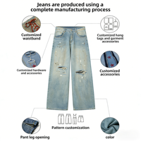 Ensemble de tenue en jean personnalisé OEM, style vintage délavé, élastique, confortable, résistant à la décoloration, tendance, pour homme, pour un look streetwear