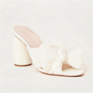 En stock, sandales à talons hauts populaires avec nœud papillon pour filles, chaussures à bout ouvert, talons ronds 5/8, pantoufles pour femmes, chaussures à enfiler, taille 47 - Product Image 5