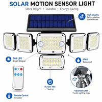 Lampe solaire murale à 6 têtes 366 LED avec double capteur de mouvement PIR et télécommande, IP44, pour extérieur