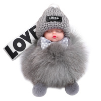 Porte-clés tendance en forme de lapin en peluche douce et écologique avec pendentif boule en alliage de zinc 3D, idéal pour la sommeil et la mode