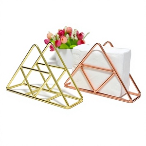 Set Of 2 Copper And Gold <b>Color</b> Iron Tableware <b>Tissue</b> Holder Customized Size Triangle Shape <b>Tissue</b> <b>Paper</b> Holder - Product Image 1