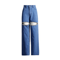 Nouveau Jean Femme Bleu Denim Déchiré Décontracté Style Vintage Unique avec Strass