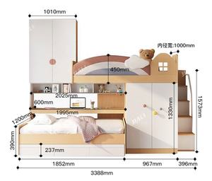 Fabbricazione personalizza Rainbow T-Shape Mdf mobili per camera da letto per bambini <span class=keywords><strong>King</strong></span> Children letto a castello singolo 140*70 con armadio per scale - Product Image 1