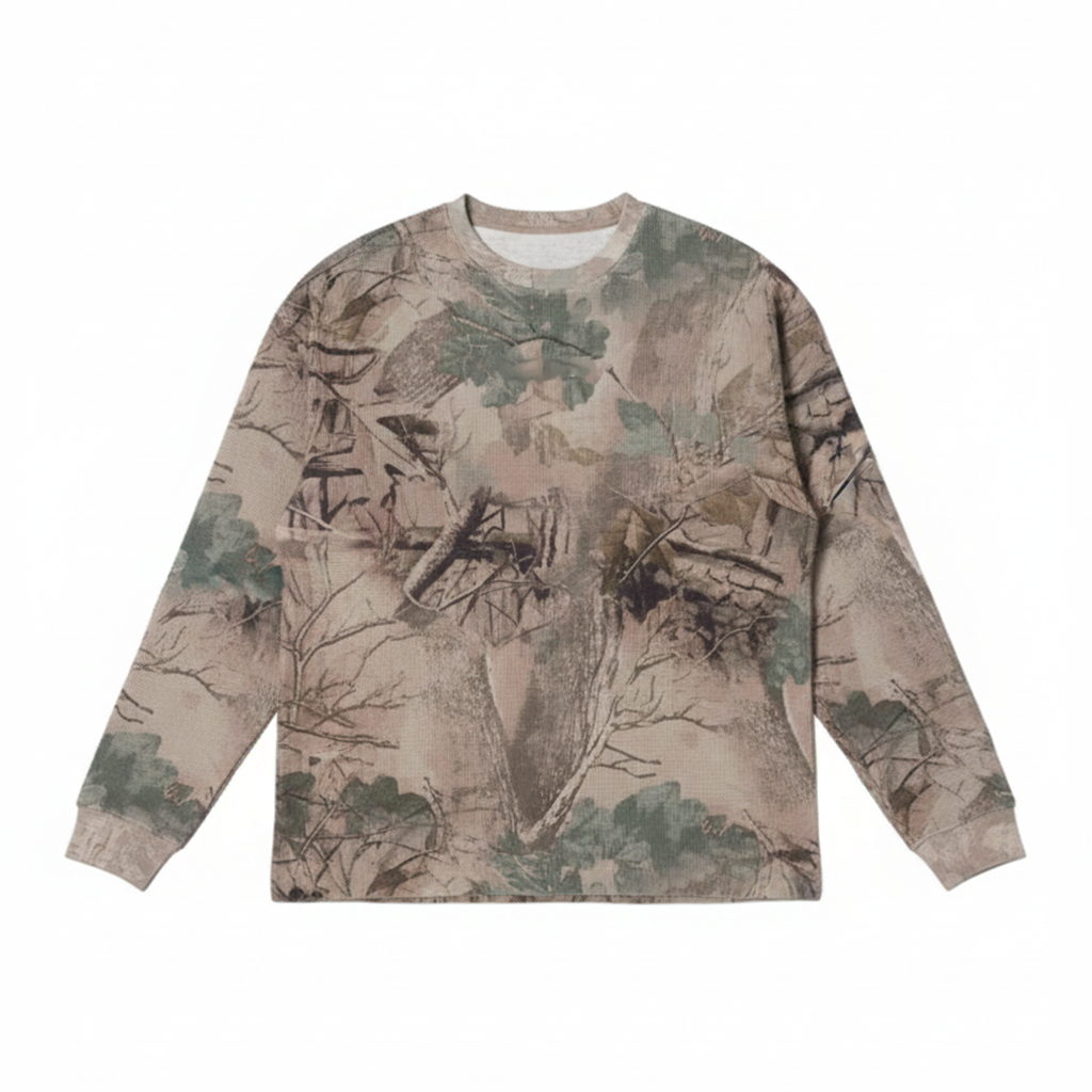 T-shirt a maniche lunghe waffle con grafica mimetica-3