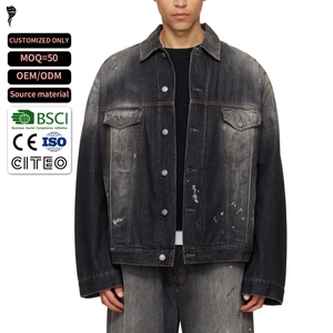Chaqueta Vaquera Vintage con Pintura Personalizada OEM, Chaqueta Vaquera Negra Extra Grande para Hombre - Product Image 1