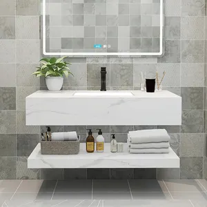 Vasque Marbre Noir Solid Surface Bathroom Floating Sink Wall Hung Vanity Marble Cabinet Basin