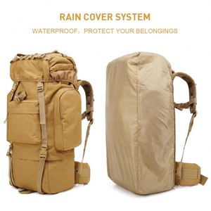 65L Large <b>Backpack</b> Tactical Bag High Quality Waterproof Hiking Trekking <b>Backpack</b> With <b>Rain</b> <b>Cover</b> - Product Image 4
