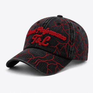 Wholesale Custom Logo Raw Edge Applique <b>Flat</b> Embroidery Washed Heavy Denim 6 Panel Baseball Cap Vintage Dad <b>Hat</b> Manufacturer - Product Image 1