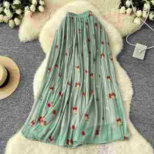 Falda Recta Plisada con Cintura Imperio y Diseño Floral 2025, Sostenible, Informal, Transpirable, de Chifón para Mujer, 100% Poliéster - Product Image 4