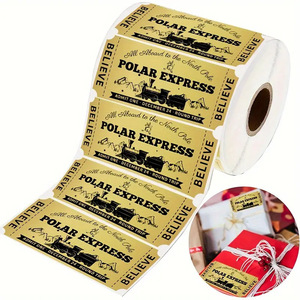 クリスマスのポーラーエクスプレスパーティー用、ホリデーパーティー、クラスのご褒美に最適な、売れ筋の金箔の粘着式デコレーションステッカー - Product Image 1