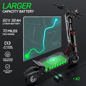 Scooter Adult Foldable Dual Motor Speed 50MPH Range <b>70</b> Miles <b>12</b> Inch Street Tires Suspension Dual Motor Quick Acceleration - Product Image 3