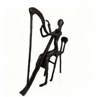 Ensemble de Statues de Musiciens de Septette de Jazz Faits à la Main en Cuivre, Sculptures Abstraites de Celliste et Organiste, Art Décoratif pour la Maison, Article de Luxe