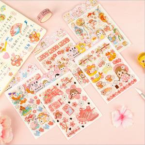 Japanese cherry blossom saison et vent autocollants manuel matériaux bricolage autocollants 4 dans rose étudiant papeterie manuel autocollant - Product Image 1