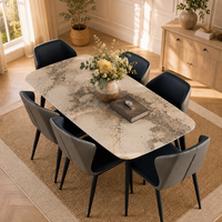 Table à manger minimaliste italienne en pierre frittée, 4 motifs disponibles avec chaises orange/noir/bleu