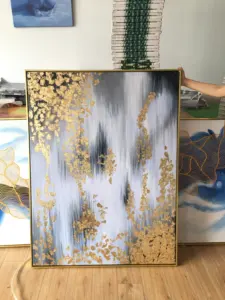 لوحة جدارية حديثة لغرفة المعيشة ، رقائق ذهبية مصنوعة يدويًا ، عمل فندق تجريدي ، رسم زيتي على القماش