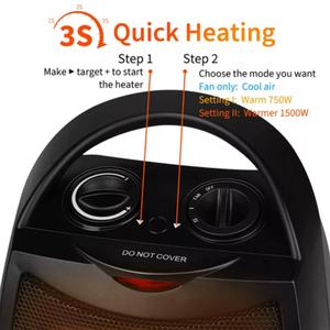 พัดลมฮีตเตอร์เซรามิกไฟฟ้า 750W 1500W เครื่องทำความร้อนในห้องแบบไฟฟ้า สะดวกสบาย สีดำ สีเงิน สำหรับใช้ในบ้าน - Product Image 6