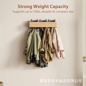 Wooden wall-mounted <b>storage</b> rack with hidden hooks for <b>clothes</b> and hats, front door <b>storage</b> rack - Product Image 4