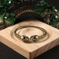 Bracelet Tête de Mort Homme Laiton Manchette Vintage Gothique Ouvert Bijou Punk Unisexe Cadeau Accessoire