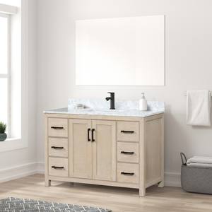 Meuble-lavabo de salle de bain en bois massif et contreplaqué, style transitionnel, en chêne laitier, avec vasque en céramique, résistant à l'eau, fabriqué au Vietnam - Product Image 2