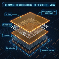Plaque chauffante flexible en polyimide personnalisée 15W 5V, carte de circuit imprimé adhésive, haute température, OEM